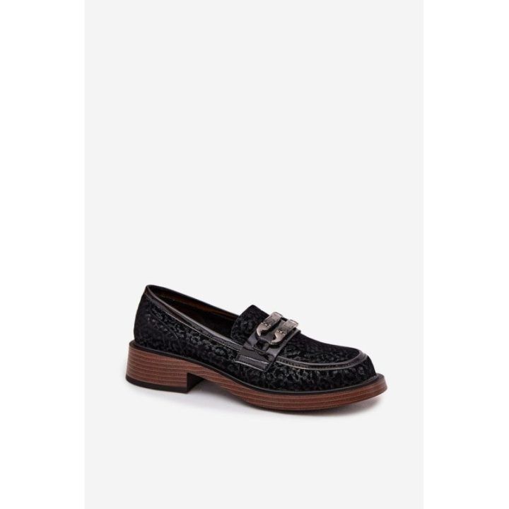 Suede Women's Loafers with Decoration D&A MR52-176 Black