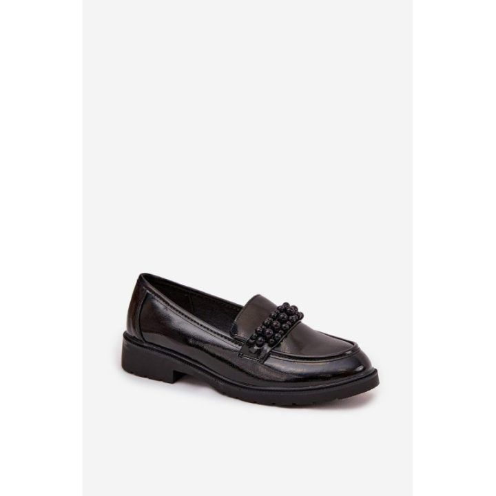 Women's Patent Loafers With Beads S.Barski HY52-541 Black
