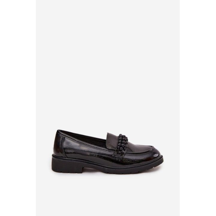 Women's Patent Loafers With Beads S.Barski HY52-541 Black