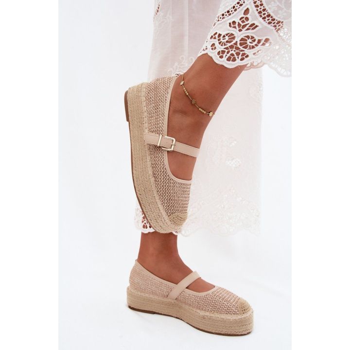 Moteriškos espadrilės su dirželiu, smėlio spalvos