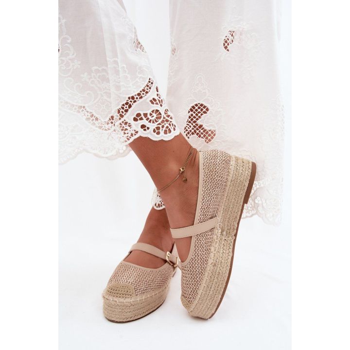 Moteriškos espadrilės su dirželiu, smėlio spalvos