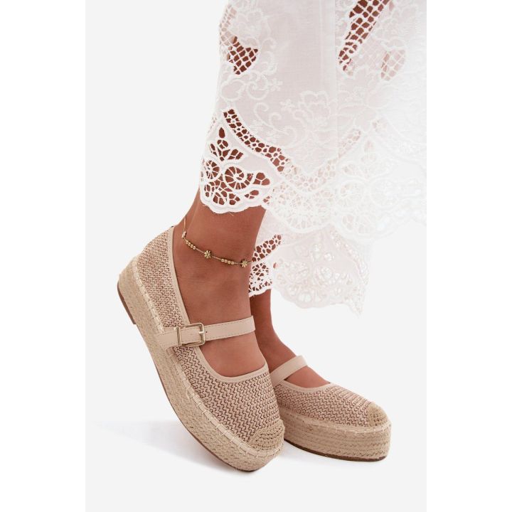 Moteriškos espadrilės su dirželiu, smėlio spalvos