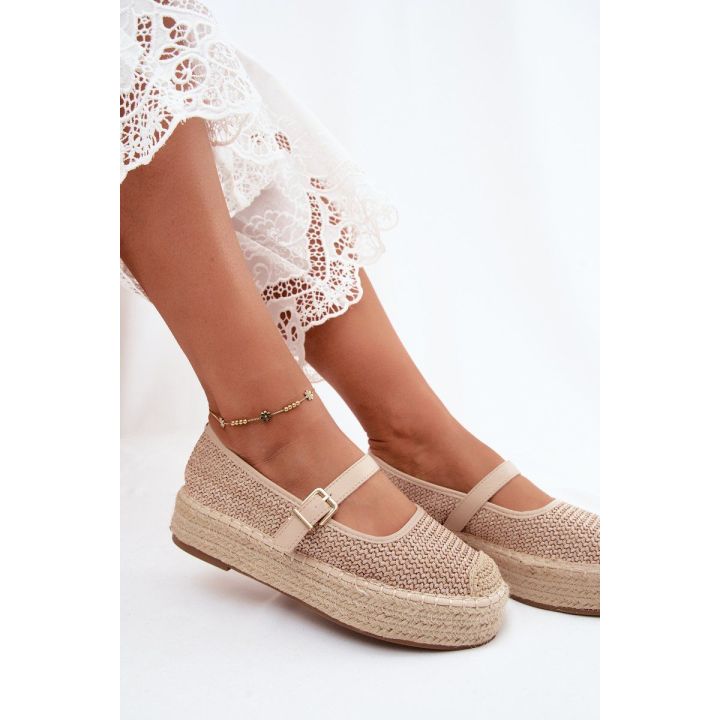 Moteriškos espadrilės su dirželiu, smėlio spalvos