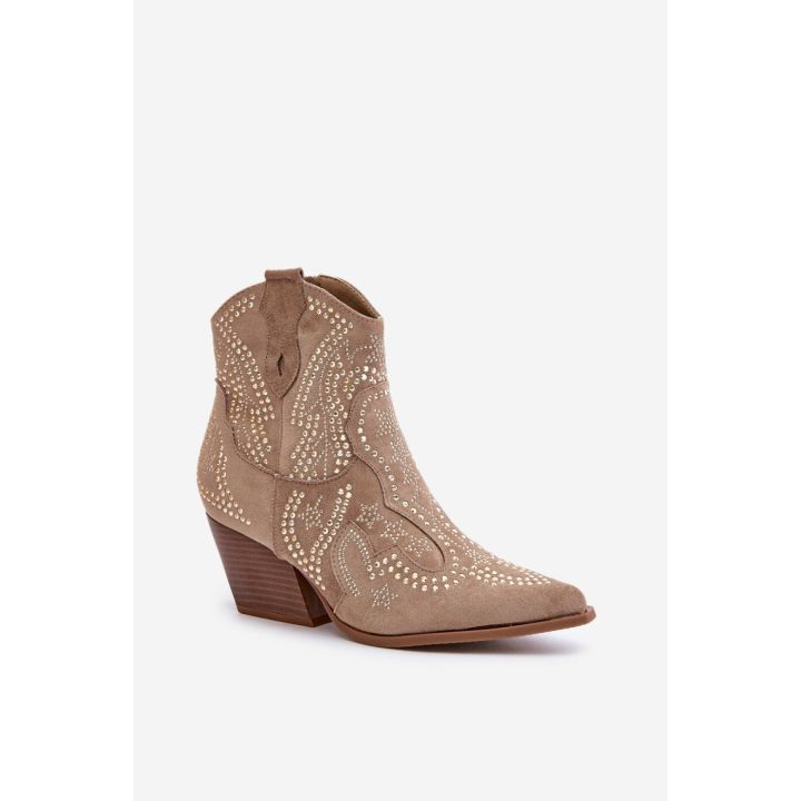 Rudi aulinukai su kulnu ir dekoratyviniais žvyneliais Step in style