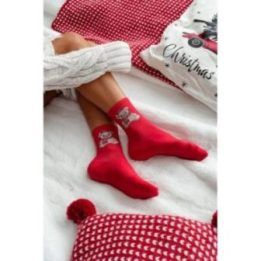 Kojinės kalėdinės su meškučiu Santa kepurėje