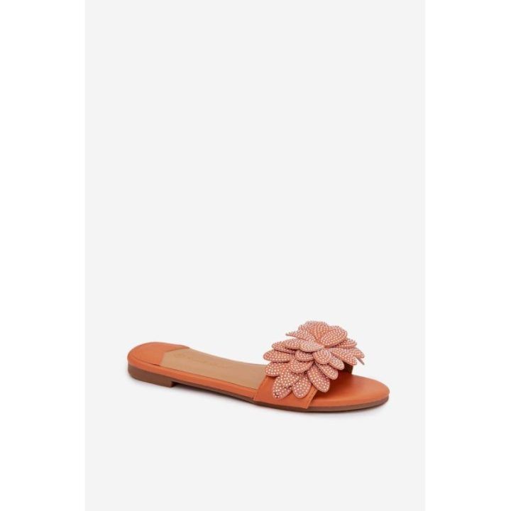 Šlepetės moteriškos oranžinės dekoruotos
