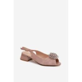 Moteriški sandalai su 4 cm kulniuku iš natūralios odos
