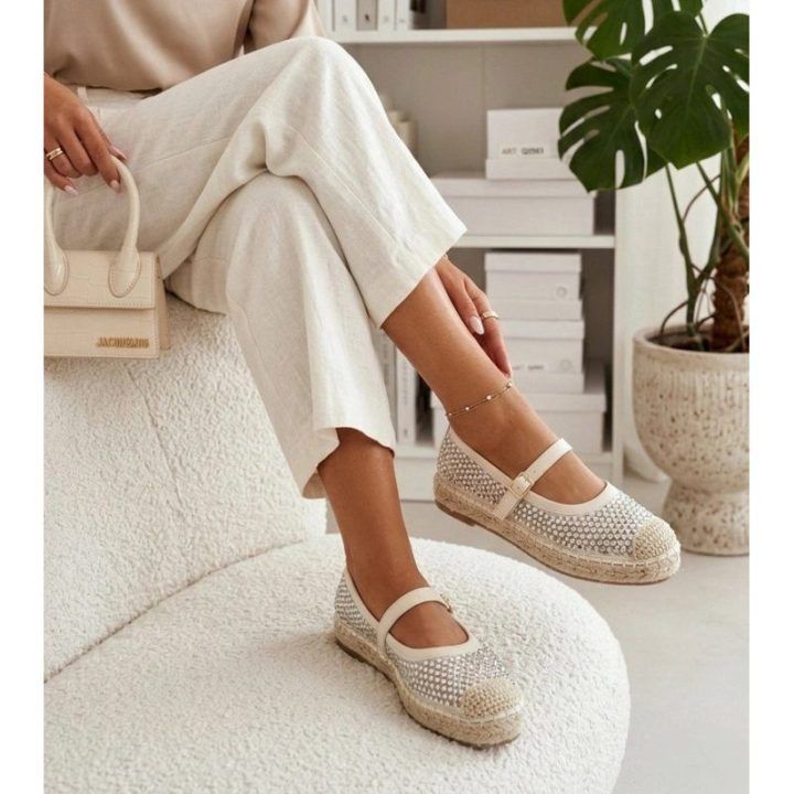Platforminės espadrilės Mireille, smėlio spalvos su cirkonijomis