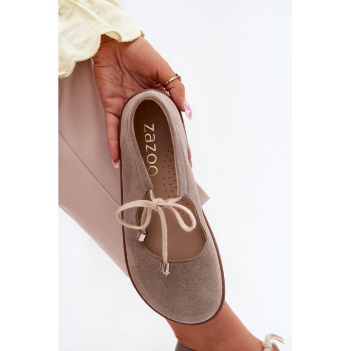 Moteriškos zomšinės barefoot balerinos Zazoo 021 Cappuccino