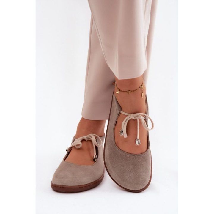 Moteriškos zomšinės barefoot balerinos Zazoo 021 Cappuccino