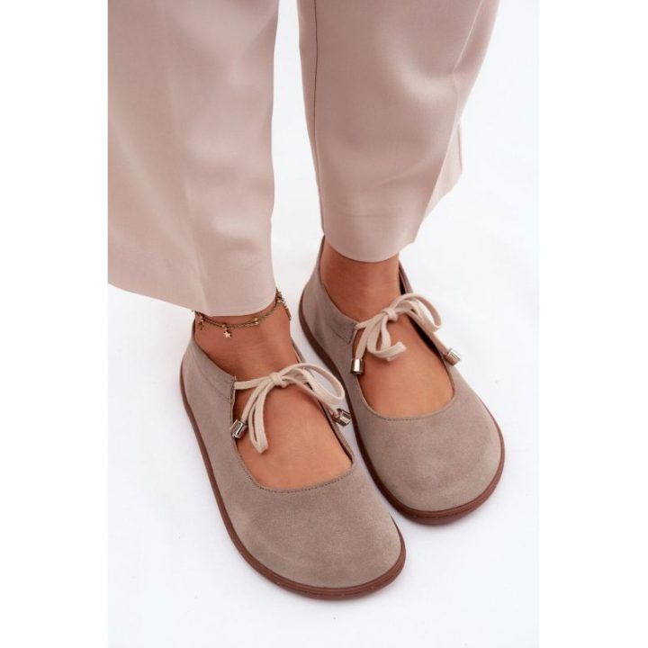 Moteriškos zomšinės barefoot balerinos Zazoo 021 Cappuccino