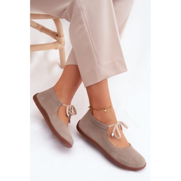 Moteriškos zomšinės barefoot balerinos Zazoo 021 Cappuccino