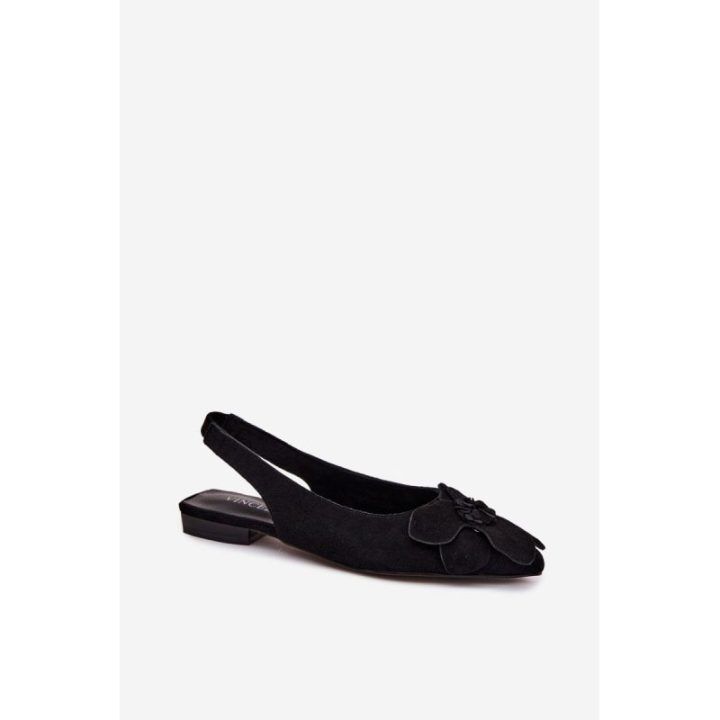 Moteriškos zomšinės basutės su dekoratyvine gėle Vinceza, juodos