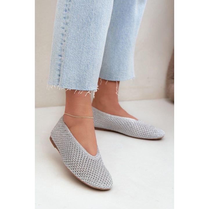 Moteriškos balerinos su tinkleliu, sidabro spalvos
