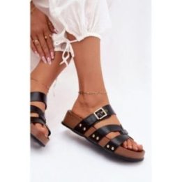 Moteriškos šlepetės su sagtimi, juodos