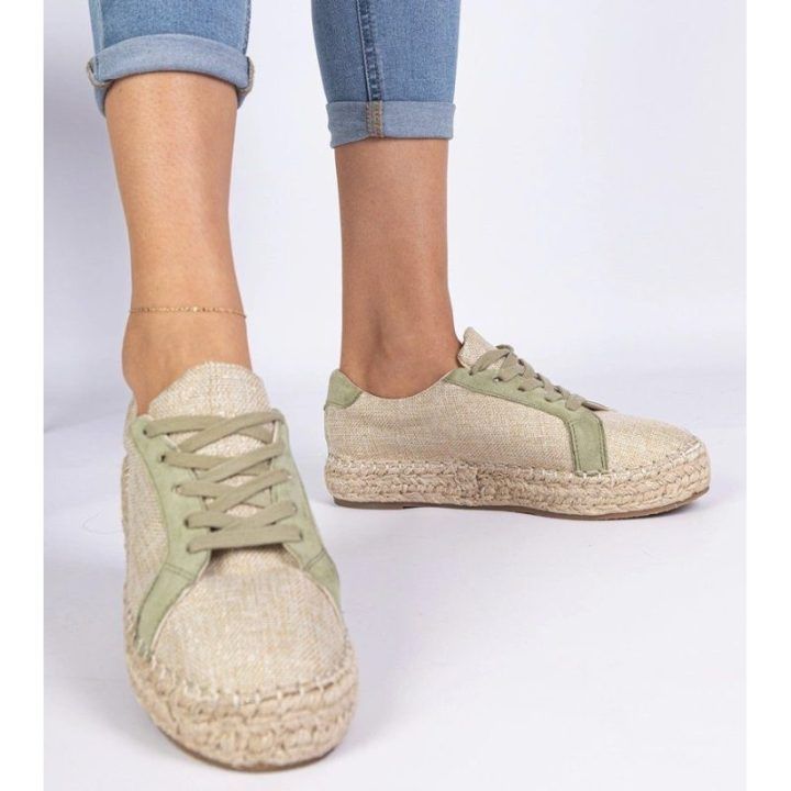 Moteriškos žalios espadrilės su raišteliais Malsi