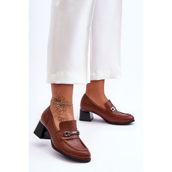 Aukštakulniai bateliai rudi odiniai su sagtimi Ideal Shoes