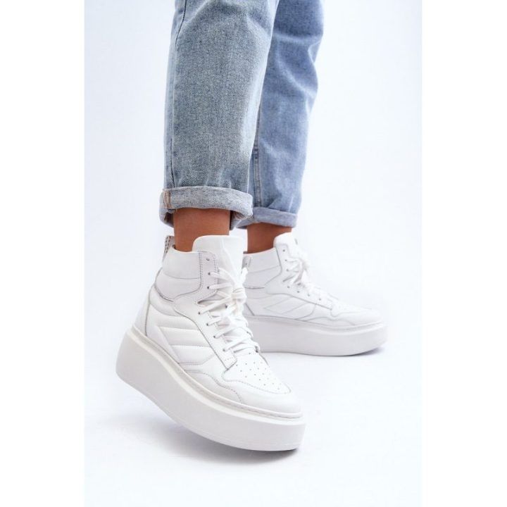 Zazoo 3392/X Moterų odiniai platforminiai sportiniai bateliai White