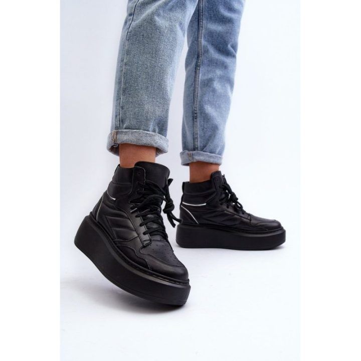 Zazoo 3392/X Moterų odiniai platforminiai sportiniai bateliai Black