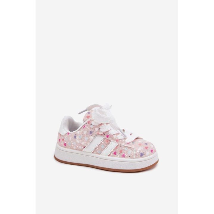 Mergaitiški rožiniai blizgūs sportiniai batai su širdelėmis Tessina