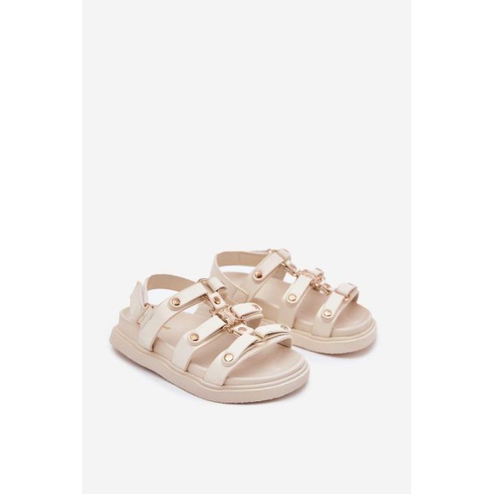 Mergaitiškos smėlio spalvos basutės su auksinėmis detalėmis Lunessa