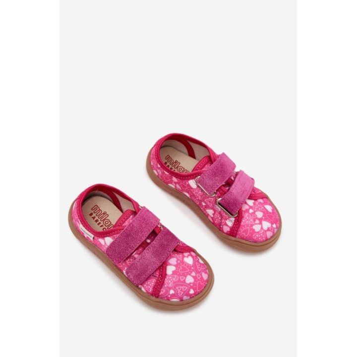 Vaikiški barefoot batai fuksijos spalvos su širdelėmis Milami