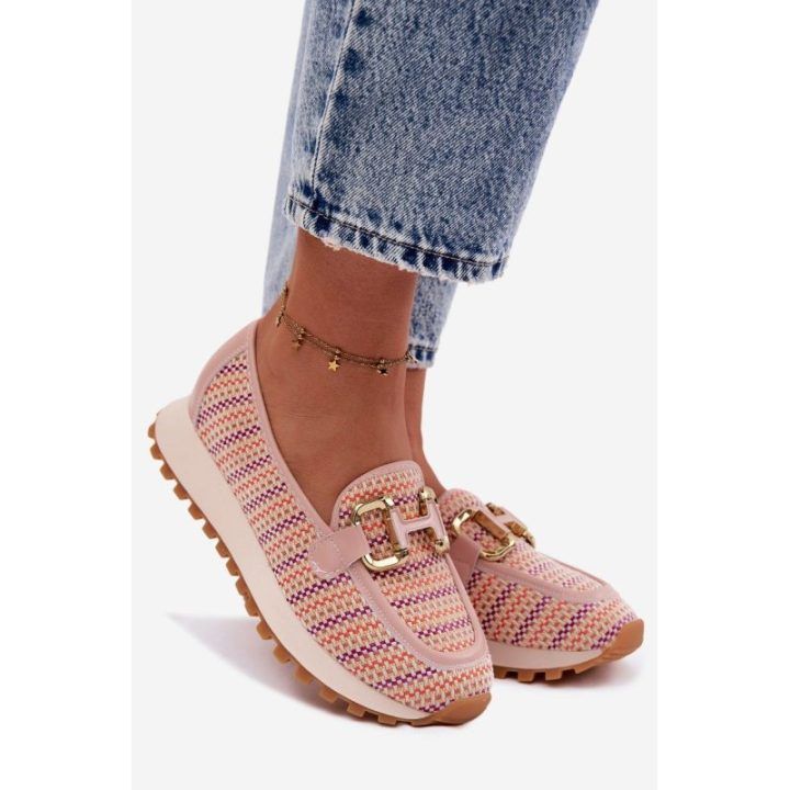 Moteriški slip-on sportiniai bateliai GOE su aukso spalvos detale, rožiniai