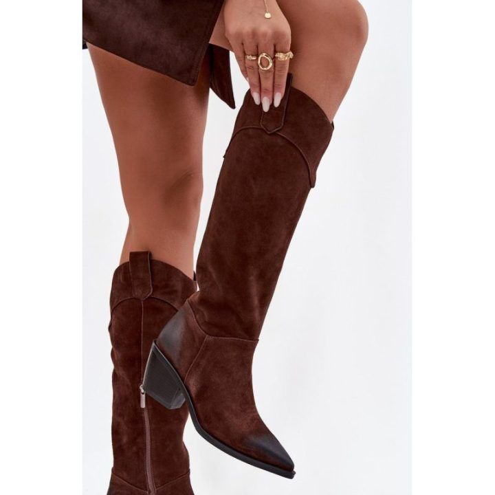 Women's Cowboy Boots With Heel Made Of Natural Suede Artiker 57C0230 Brown