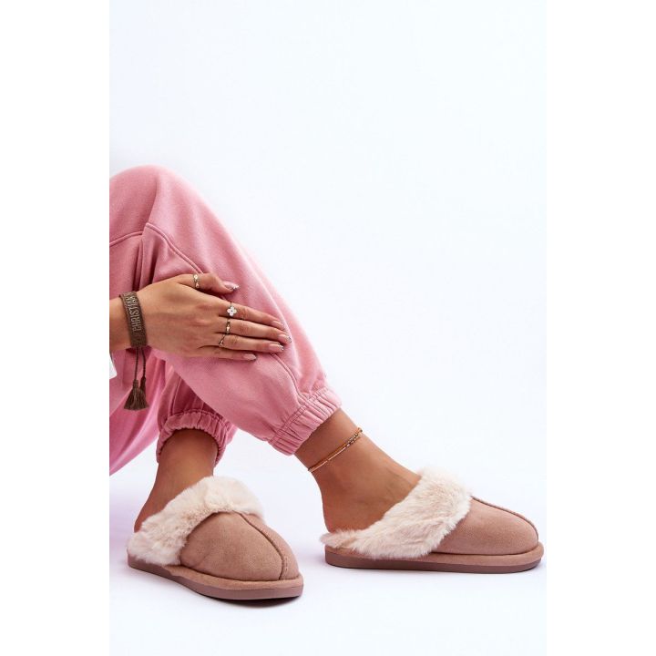 Moteriškos šlepetės su kailiu Smėlio spalvos Pinky BSB27294
