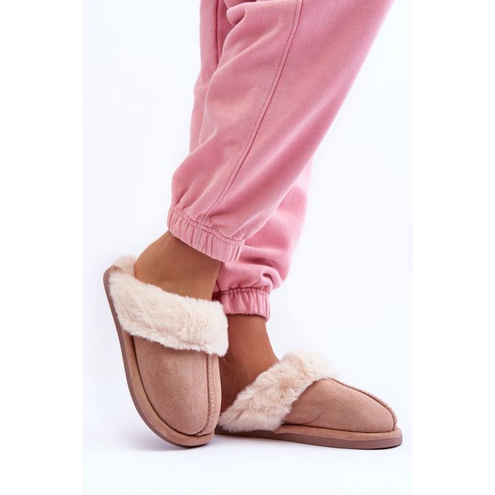 Moteriškos šlepetės su kailiu Smėlio spalvos Pinky BSB27294