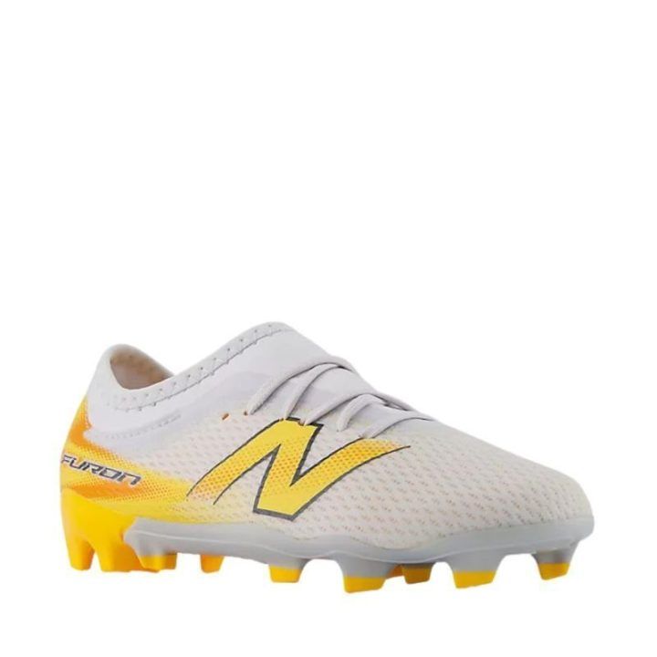 Vaikiški futbolo bateliai New Balance Furon Team V9 FG, balti ir geltoni