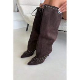 Ilgaauliai batai virš kelių su smailėjančia nosele Step in style – ruda