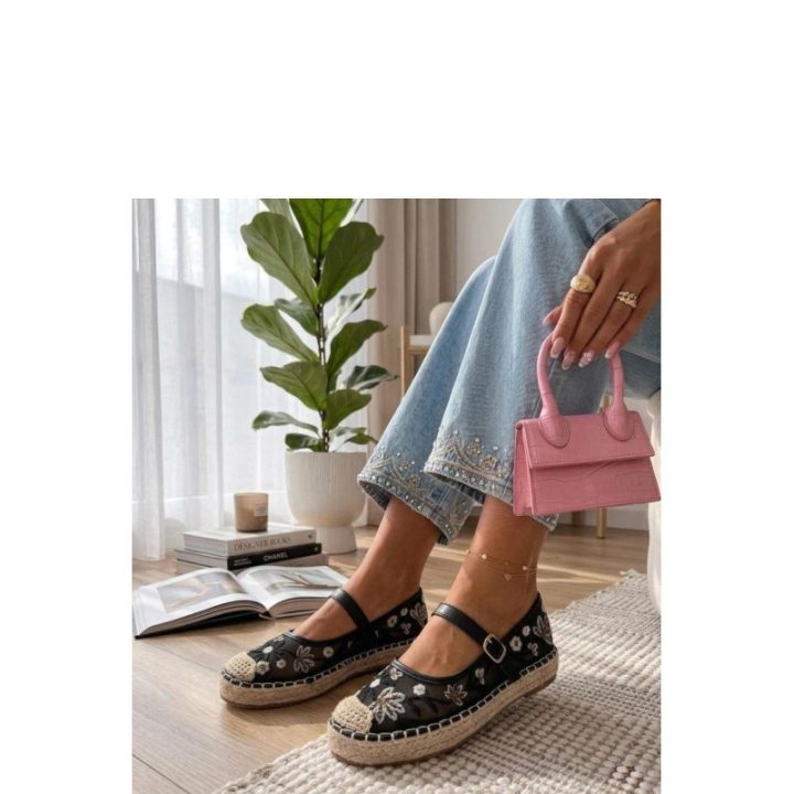 Espadrilės su siuvinėtomis gėlėmis Solea – juoda