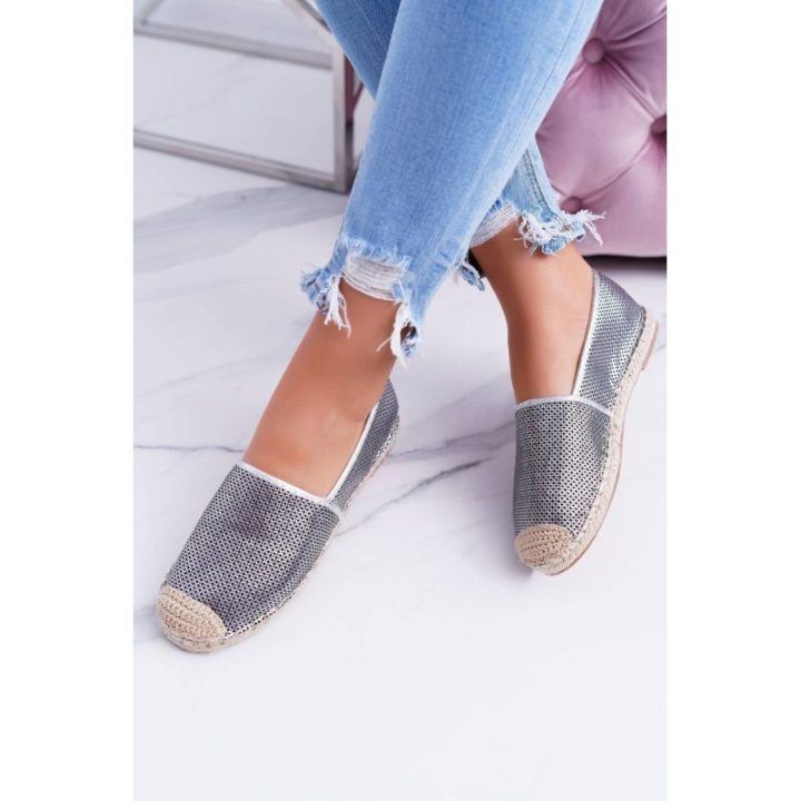 Moteriškos espadrilės su ažūriniu viršumi Lu Boo Kimchi, sidabrinės