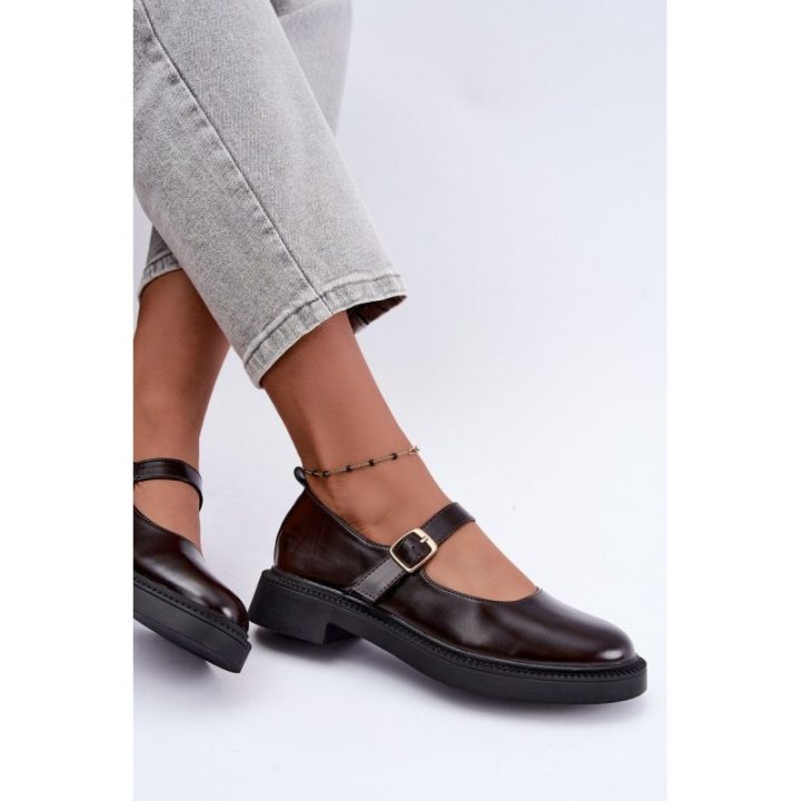 Moteriški Mary Jane stiliaus bateliai iš odos imitacijos Lareine, šokolado rudos spalvos