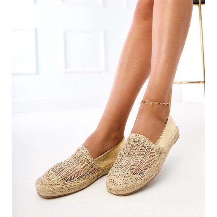 Moteriškos ažūrinės espadrilės su platforma Plevis, aukso