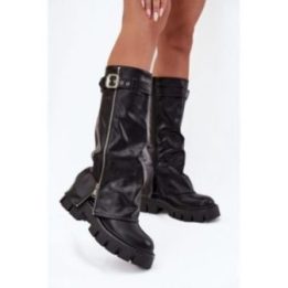 Moteriški pašiltinti ilgaauliai batai su sagtimi Armena, juodi
