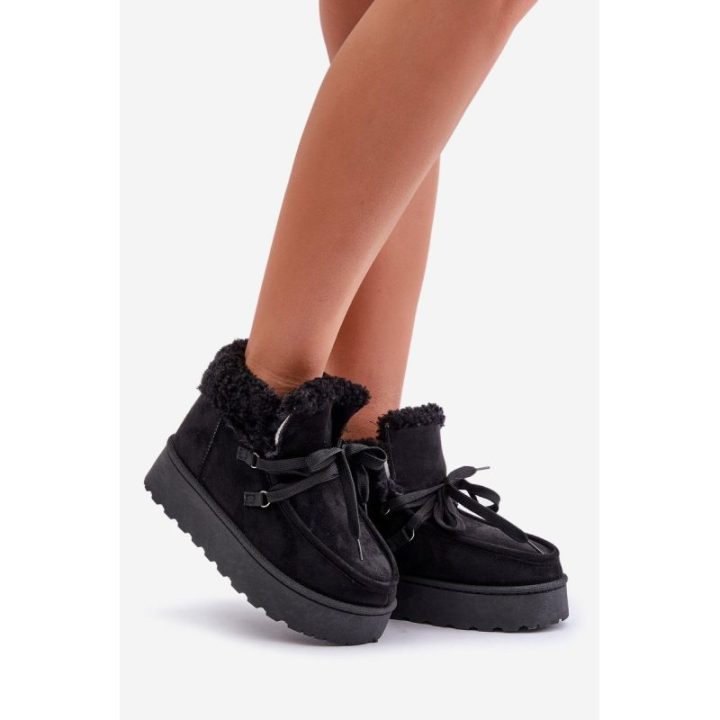 Moteriški suvarstomi sniego batai su storu padu, juodi