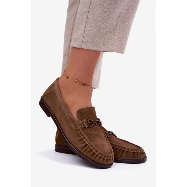 Moteriški zomšiniai mokasinai su suraukimu, Step in style, smėlio