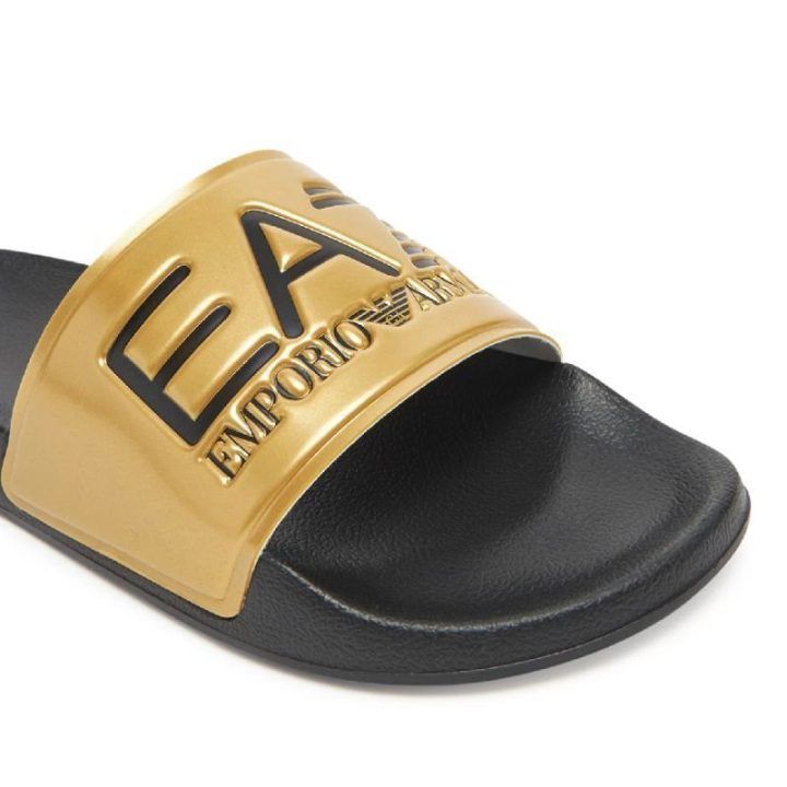 Vyriškos šlepetės baseinui Emporio Armani EA7, juodos ir auksinės