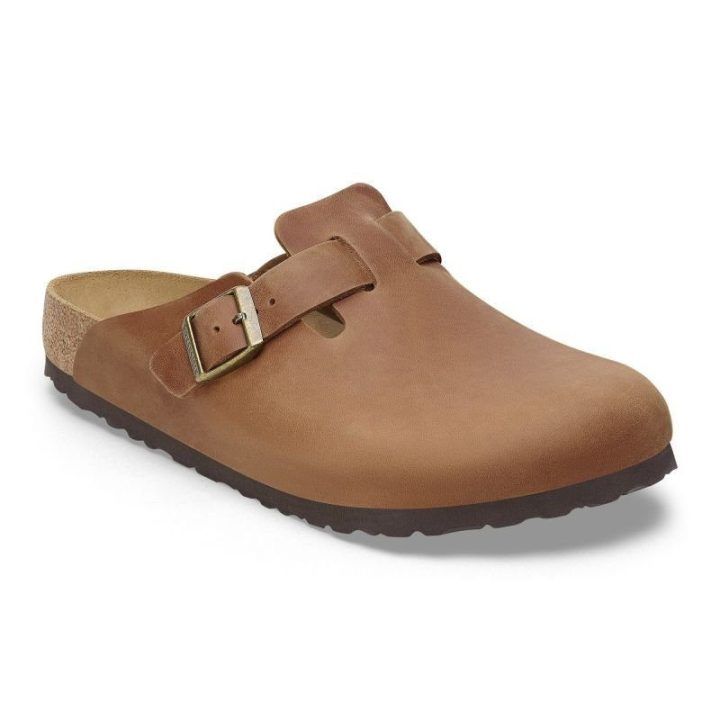 Natūralios odos šlepetės Birkenstock Boston LEOI, konjako