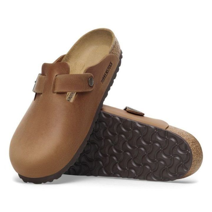 Natūralios odos šlepetės Birkenstock Boston LEOI, konjako