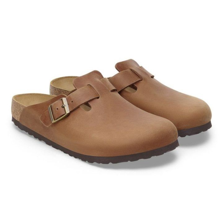 Natūralios odos šlepetės Birkenstock Boston, konjako