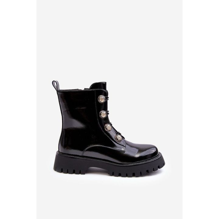 Moteriški dygsniuoti batai su ornamentinėmis sagomis D&A MR870-51 Black