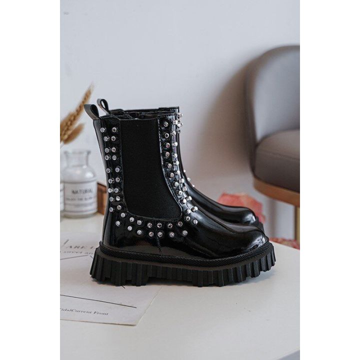 blizgantys batai, dekoruoti akmenukais Black Adelie