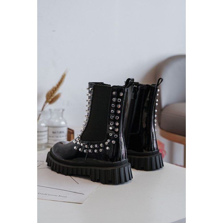 blizgantys batai, dekoruoti akmenukais Black Adelie