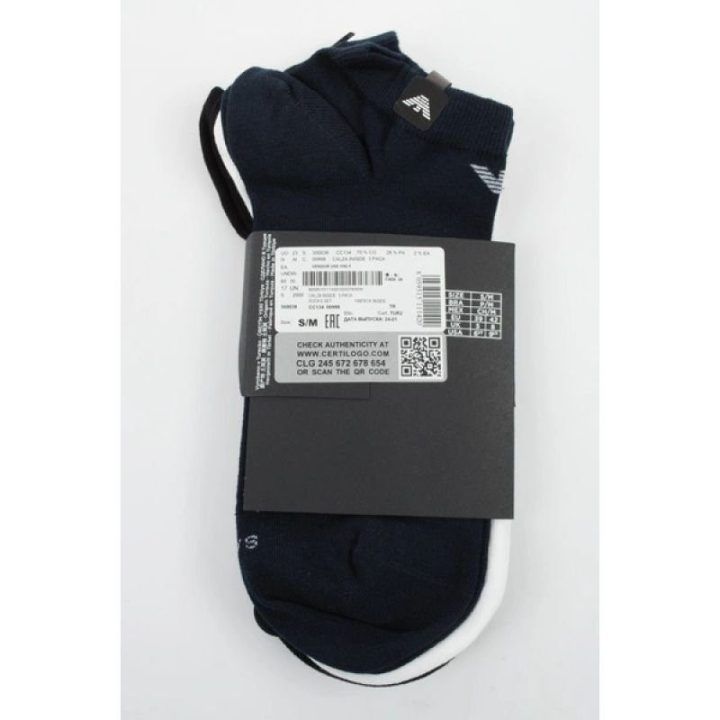 Pėdutės Emporio Armani, 3 poros, tamsiai mėlynos, juodos ir baltos