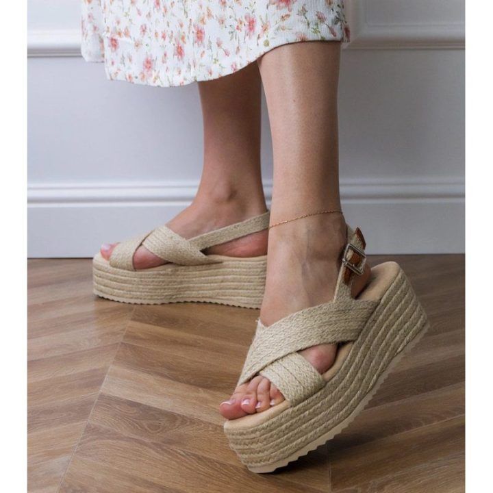 Moteriškos espadrilinės basutės su platforma Olisa, smėlio