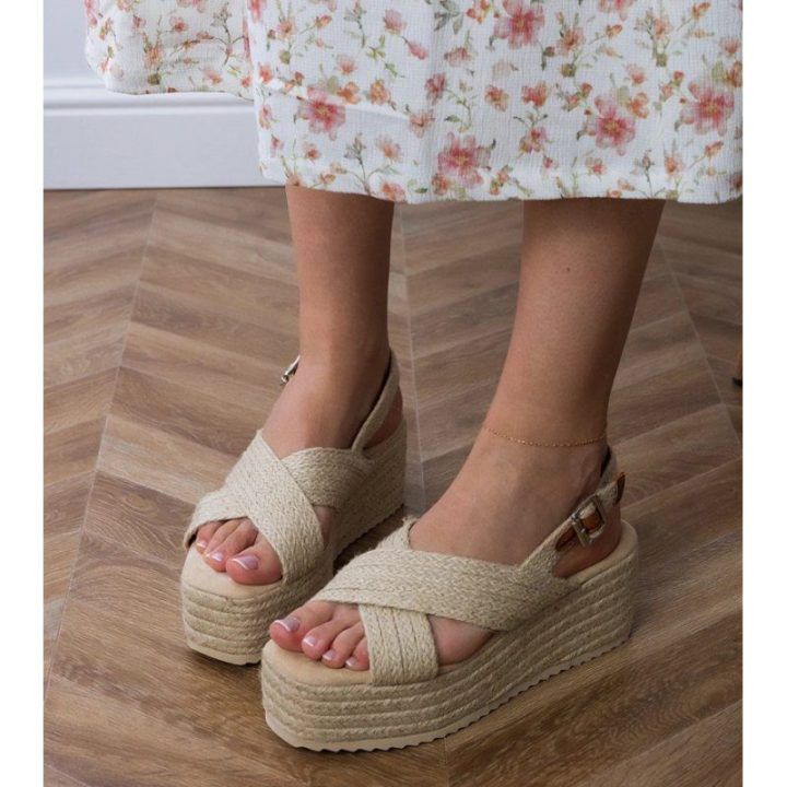Moteriškos espadrilinės basutės su platforma Olisa, smėlio