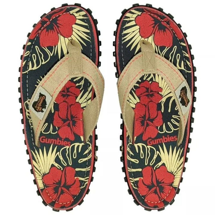 Šlepetės per pirštą Gumbies Islander Denim Hibiscus